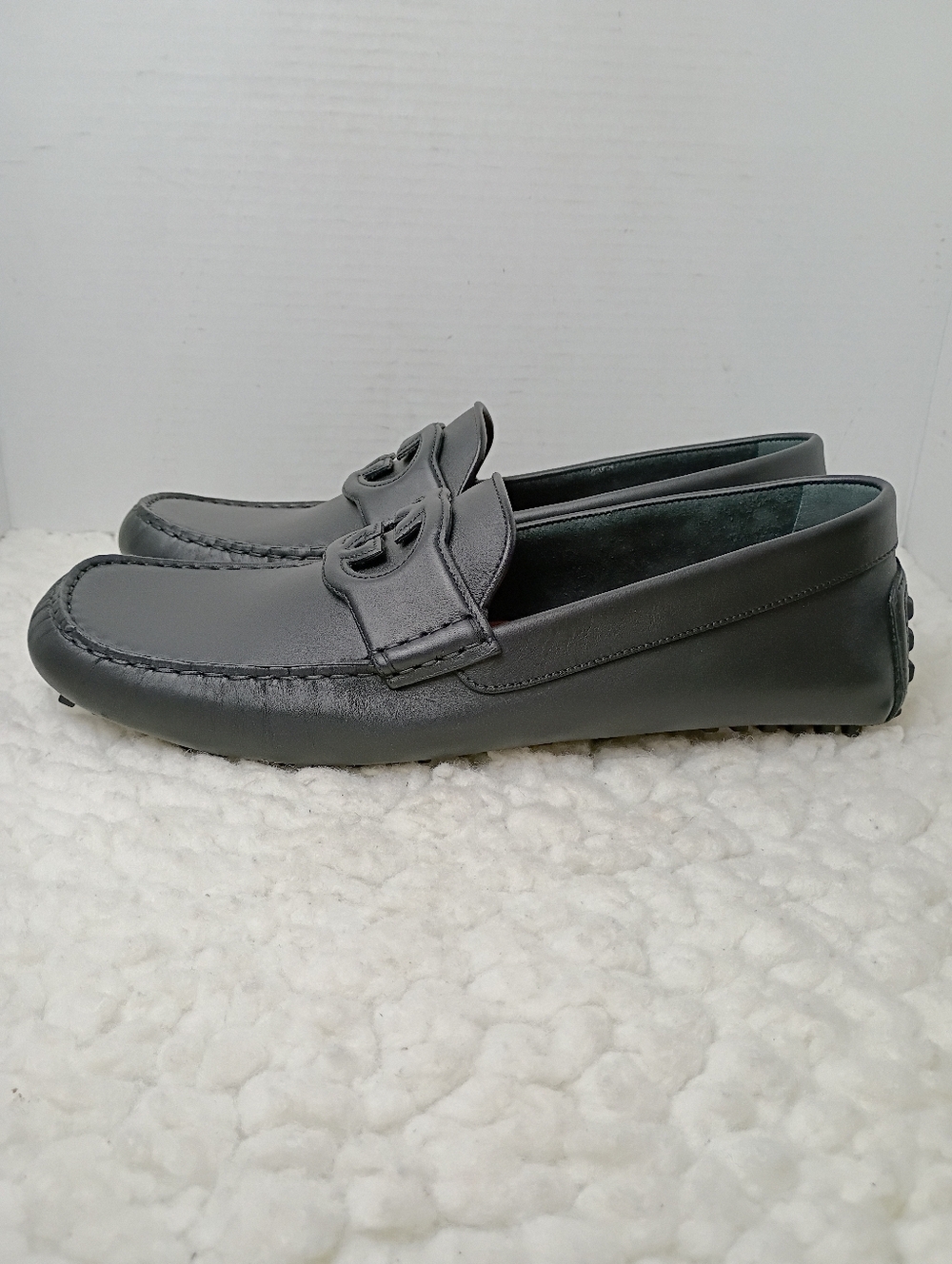 Gucci Ayrton Interlocking G Leather Drivers Black Loafers Mens 12 NWOB Italy - Picture 3 of 14